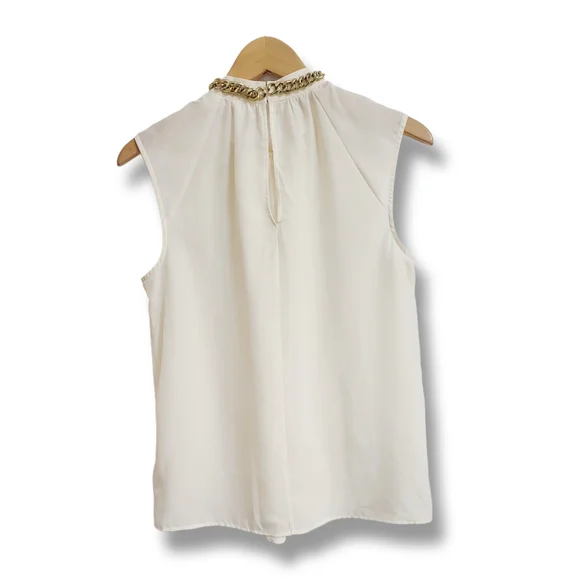 🌿Michael Kors Women's Small Ivory Chain-Neck Sleeveless Blouse - Elegant Classy - Picture 6 of 12